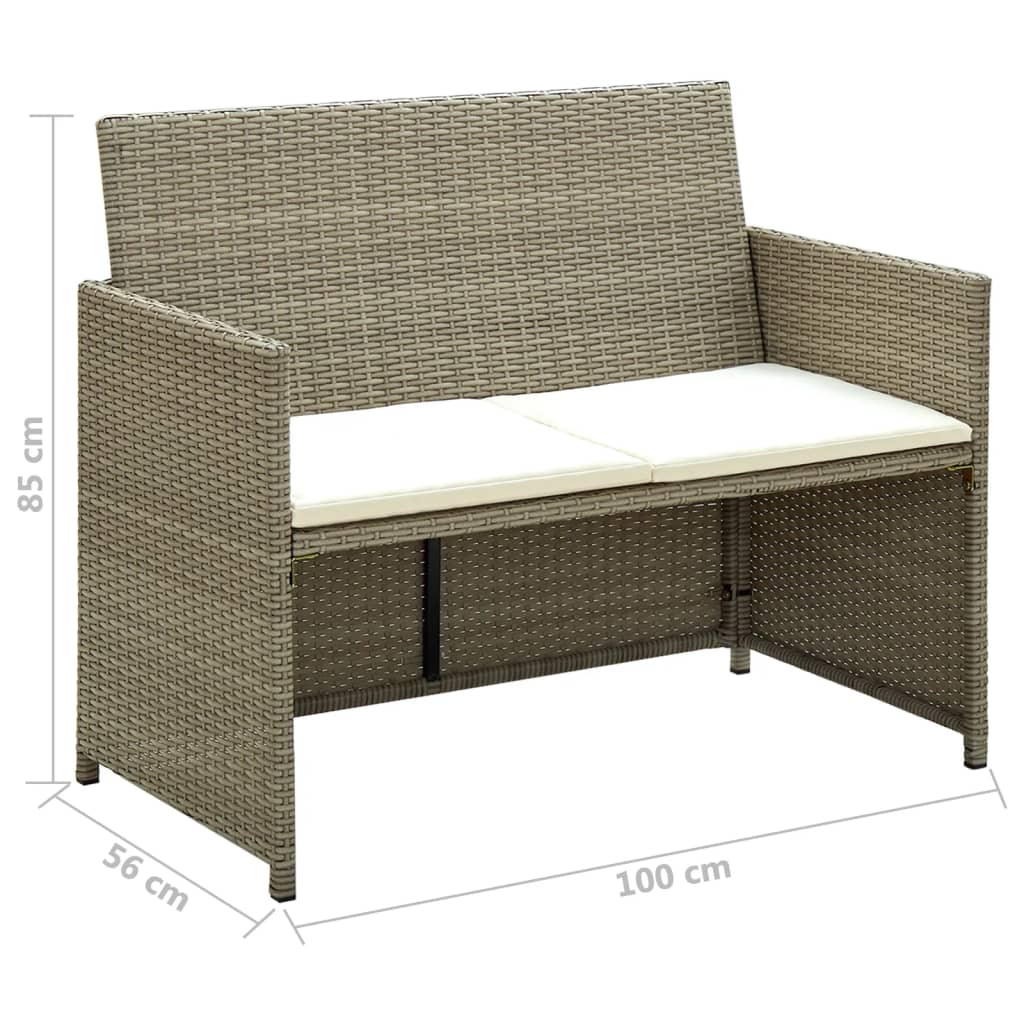 2-personers havesofa med hynder polyrattan beige