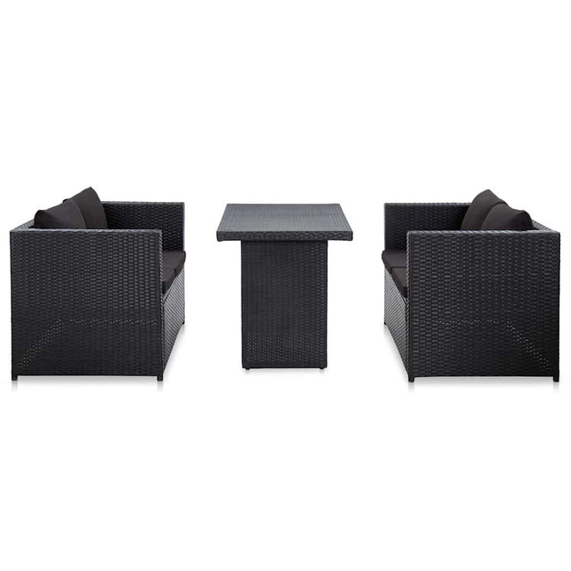 haveloungesæt 3 dele med hynder polyrattan sort