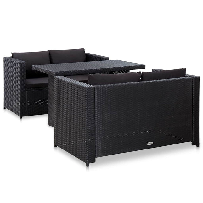haveloungesæt 3 dele med hynder polyrattan sort