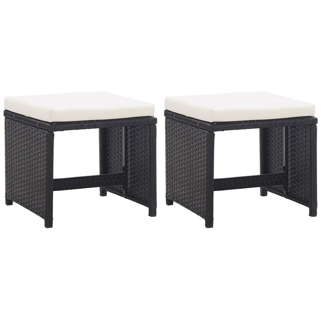 havetaburetter 2 stk. med hynder polyrattan sort