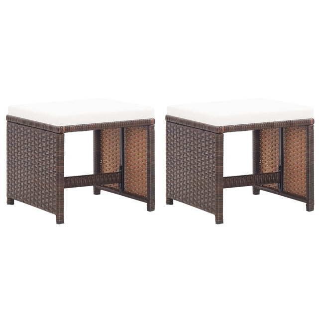 havetaburetter 2 stk. med hynder polyrattan brun