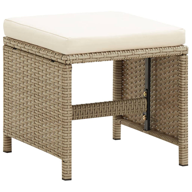 havetaburetter 2 stk. med hynder polyrattan beige