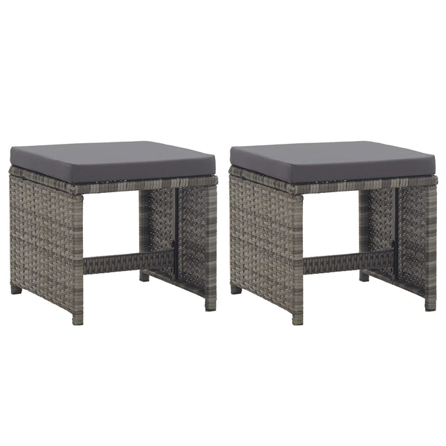 havetaburetter 2 stk. med hynder polyrattan antracitgrå