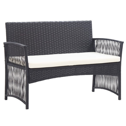 haveloungesæt 4 dele med hynde polyrattan sort