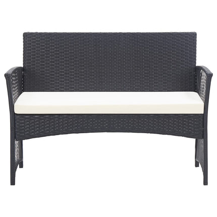 haveloungesæt 4 dele med hynde polyrattan sort