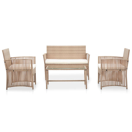 haveloungesæt 4 dele med hynde polyrattan beige