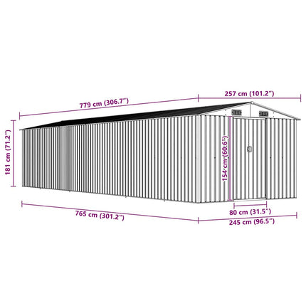 haveskur 257x779x181 cm galvaniseret stål grå