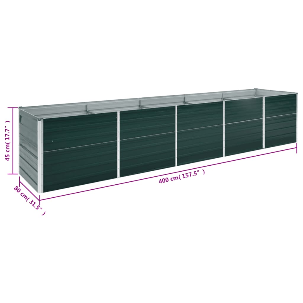 forhøjet plantekasse 400x80x45 cm galvaniseret stål grøn