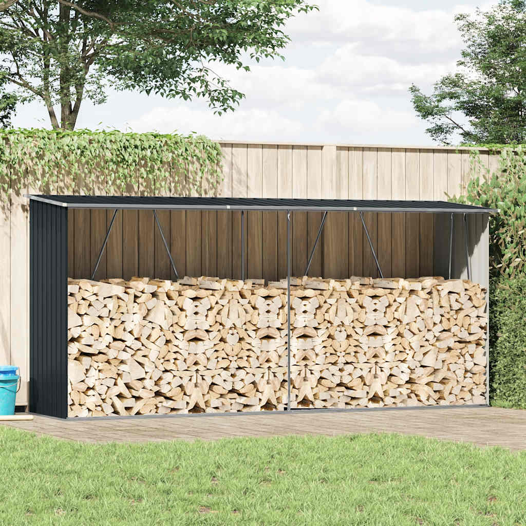 Brændeskur til haven 330×84×152 cm - galvaniseret stål, antracitgrå