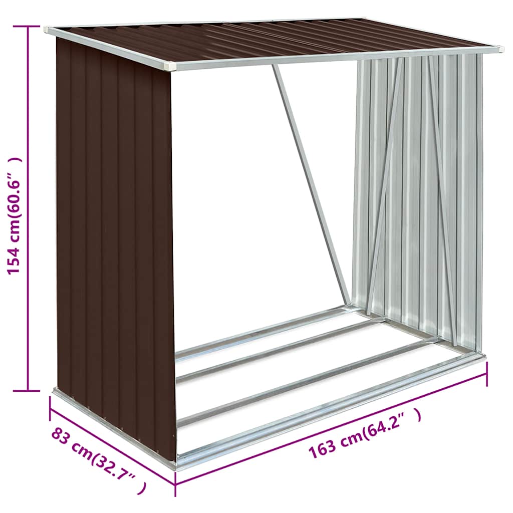 brændeskur til haven 163x83x154 cm galvaniseret stål brun