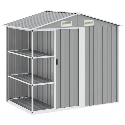 haveskur med reol 205x130x183 cm jern grå