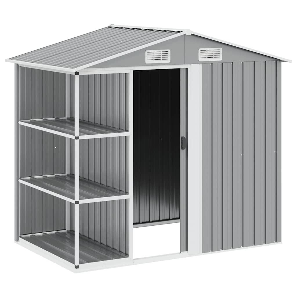 haveskur med reol 205x130x183 cm jern grå