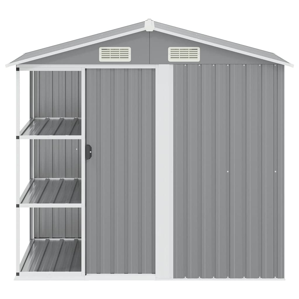 haveskur med reol 205x130x183 cm jern grå