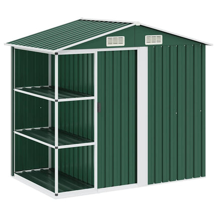 haveskur med reol 205x130x183 cm jern grøn