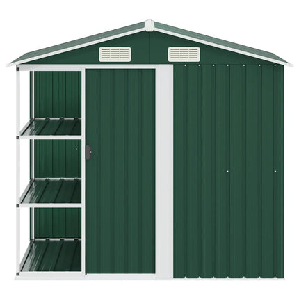 haveskur med reol 205x130x183 cm jern grøn