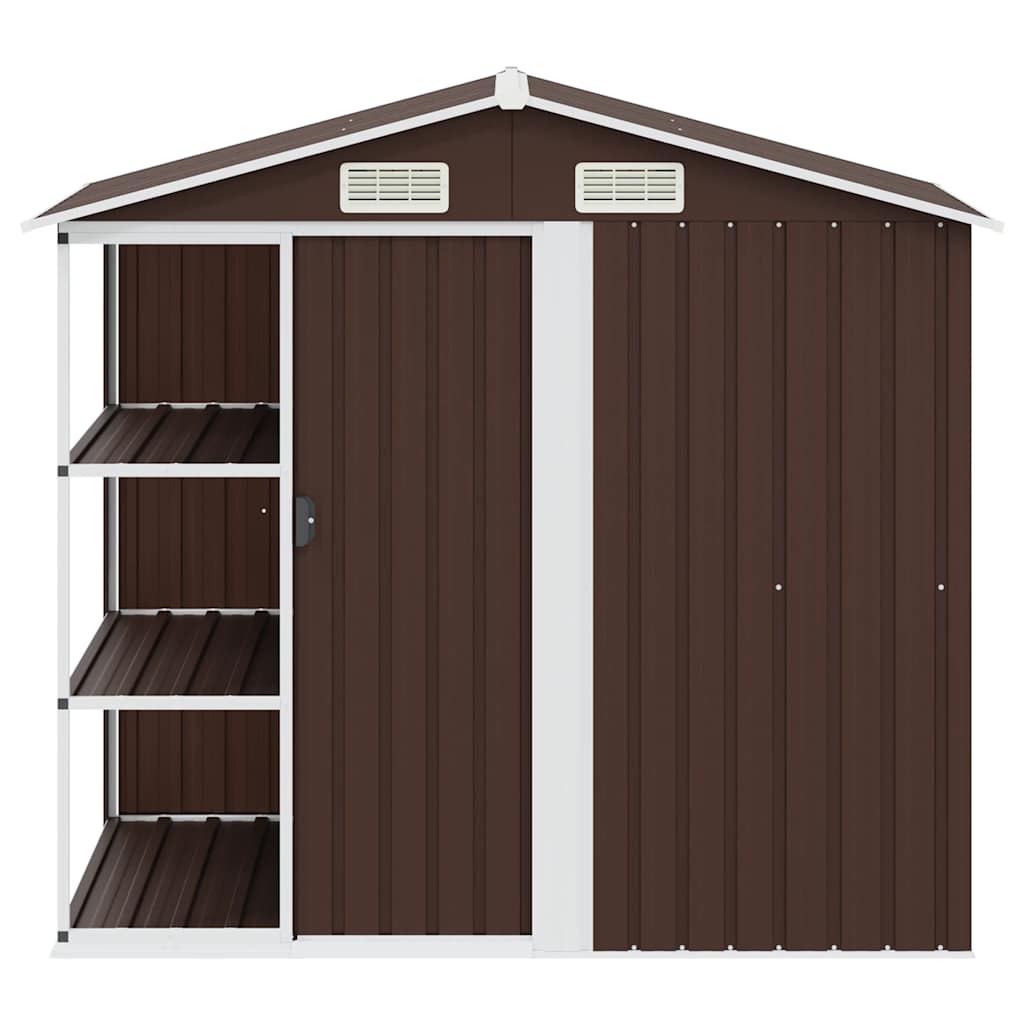 haveskur med reol 205x130x183 cm jern brun