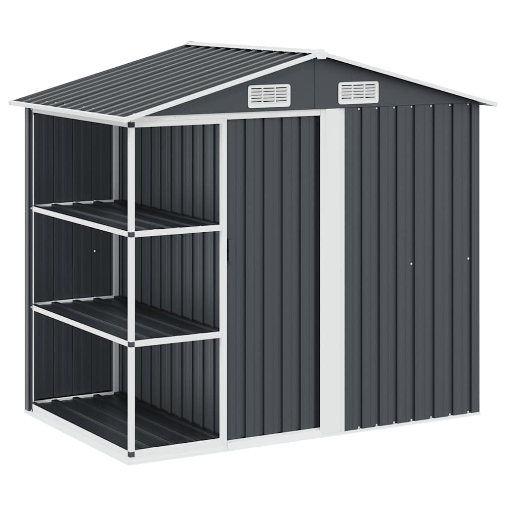 haveskur med reol 205x130x183 cm jern antracitgrå