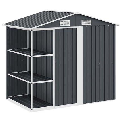 haveskur med reol 205x130x183 cm jern antracitgrå