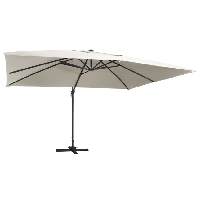 hængeparasol m. LED-lys 400x300 cm aluminiumsstang sandfarvet