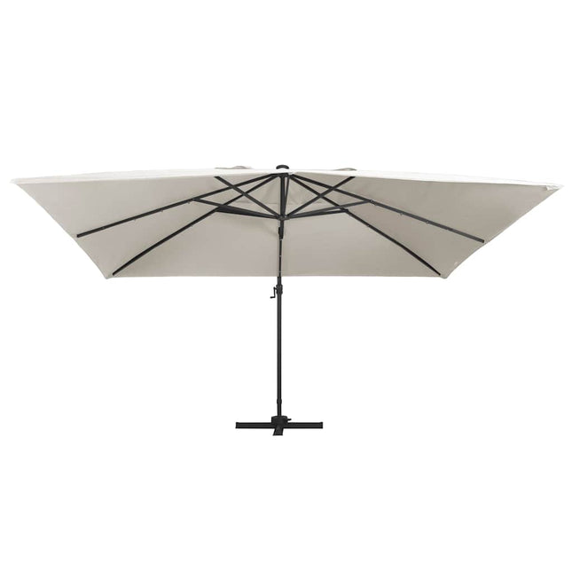 hængeparasol m. LED-lys 400x300 cm aluminiumsstang sandfarvet