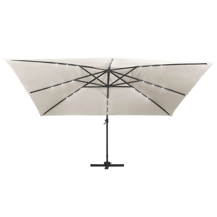 hængeparasol m. LED-lys 400x300 cm aluminiumsstang sandfarvet
