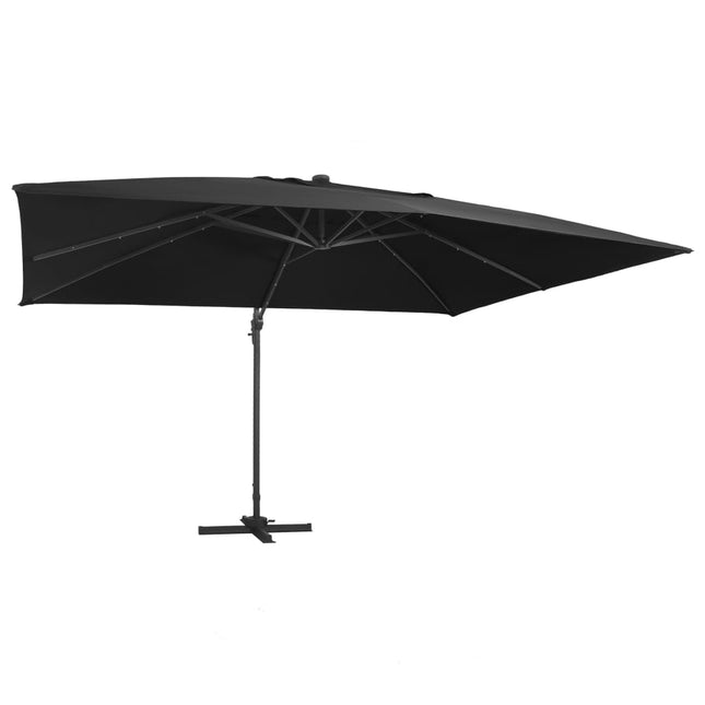hængeparasol med LED-lys aluminiumsstang 400x300 cm sort