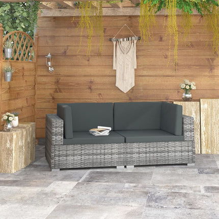 hjørnesæde til sofa med hynder 2 stk. polyrattan grå