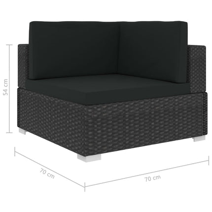hjørnesæde til sofa med hynder 2 stk. polyrattan sort