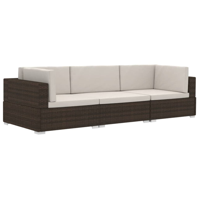 havesofasæt 3 dele med hynder polyrattan brun
