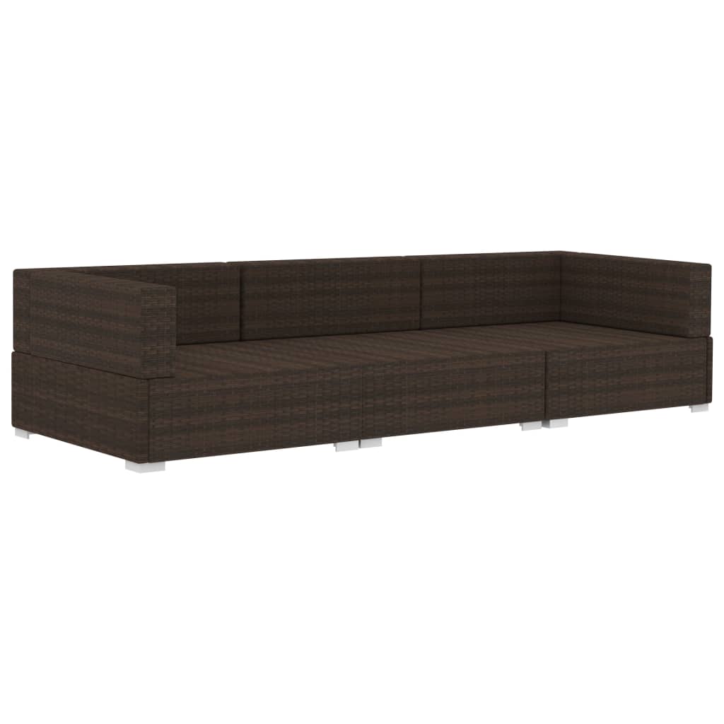 havesofasæt 3 dele med hynder polyrattan brun
