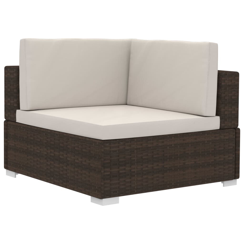 havesofasæt 3 dele med hynder polyrattan brun