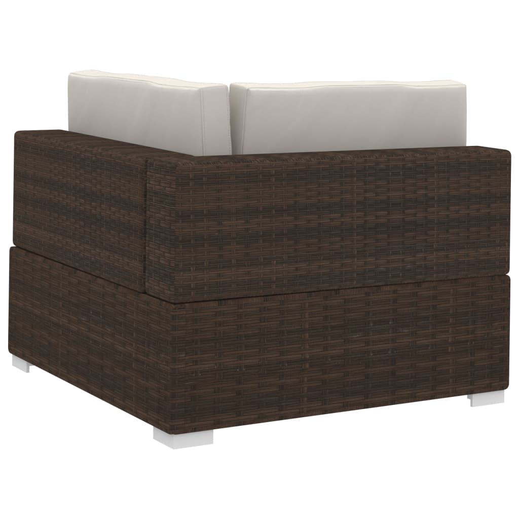havesofasæt 3 dele med hynder polyrattan brun