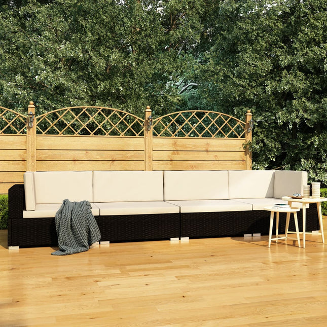 havesofasæt med hynder 4 dele polyrattan sort