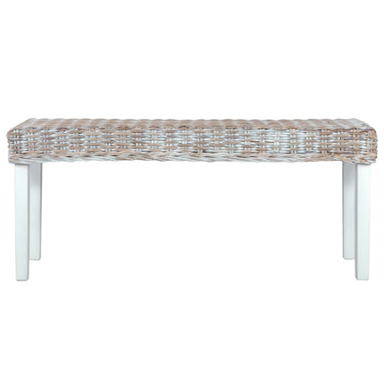 bænk 110 cm naturlig kubu-rattan massivt mahognitræ hvid