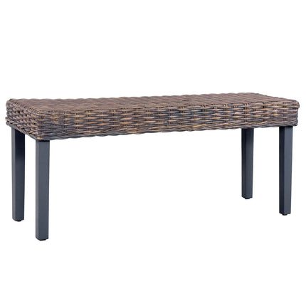 bænk 110 cm naturlig kubu-rattan massivt mahognitræ grå