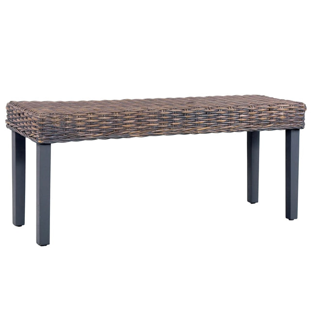 bænk 110 cm naturlig kubu-rattan massivt mahognitræ grå