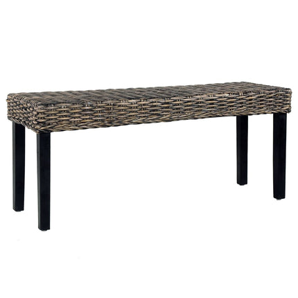 bænk 110 cm naturlig kubu-rattan massivt mahognitræ sort
