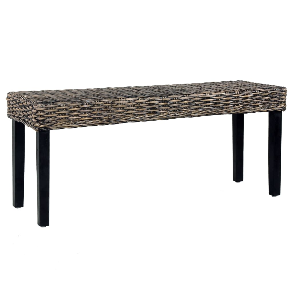 bænk 110 cm naturlig kubu-rattan massivt mahognitræ sort billede