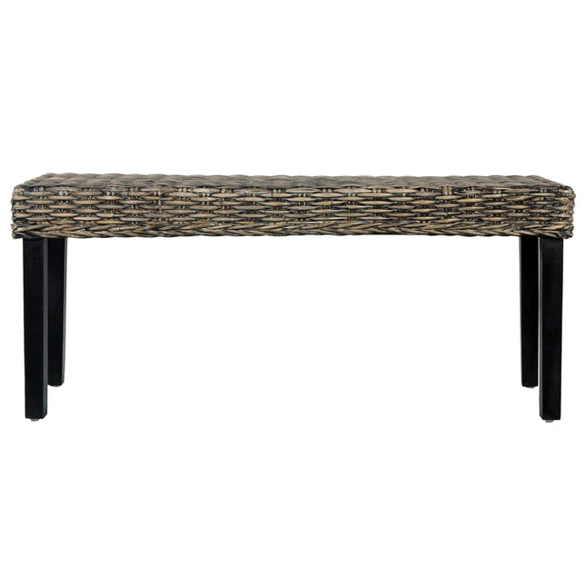 bænk 110 cm naturlig kubu-rattan massivt mahognitræ sort