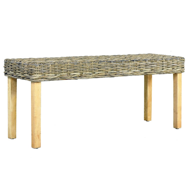 bænk 110 cm naturlig kubu-rattan massivt mahognitræ
