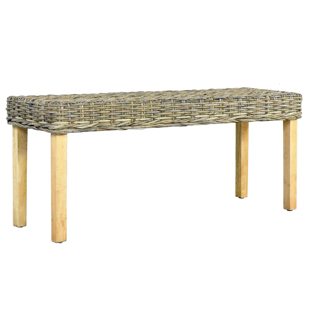 bænk 110 cm naturlig kubu-rattan massivt mahognitræ billede