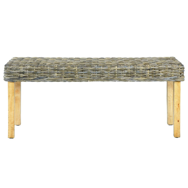 bænk 110 cm naturlig kubu-rattan massivt mahognitræ