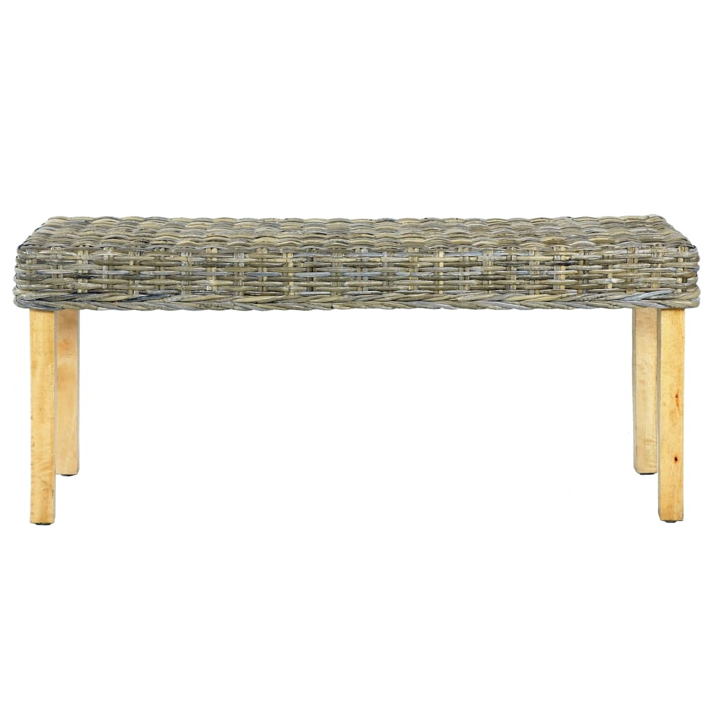 bænk 110 cm naturlig kubu-rattan massivt mahognitræ