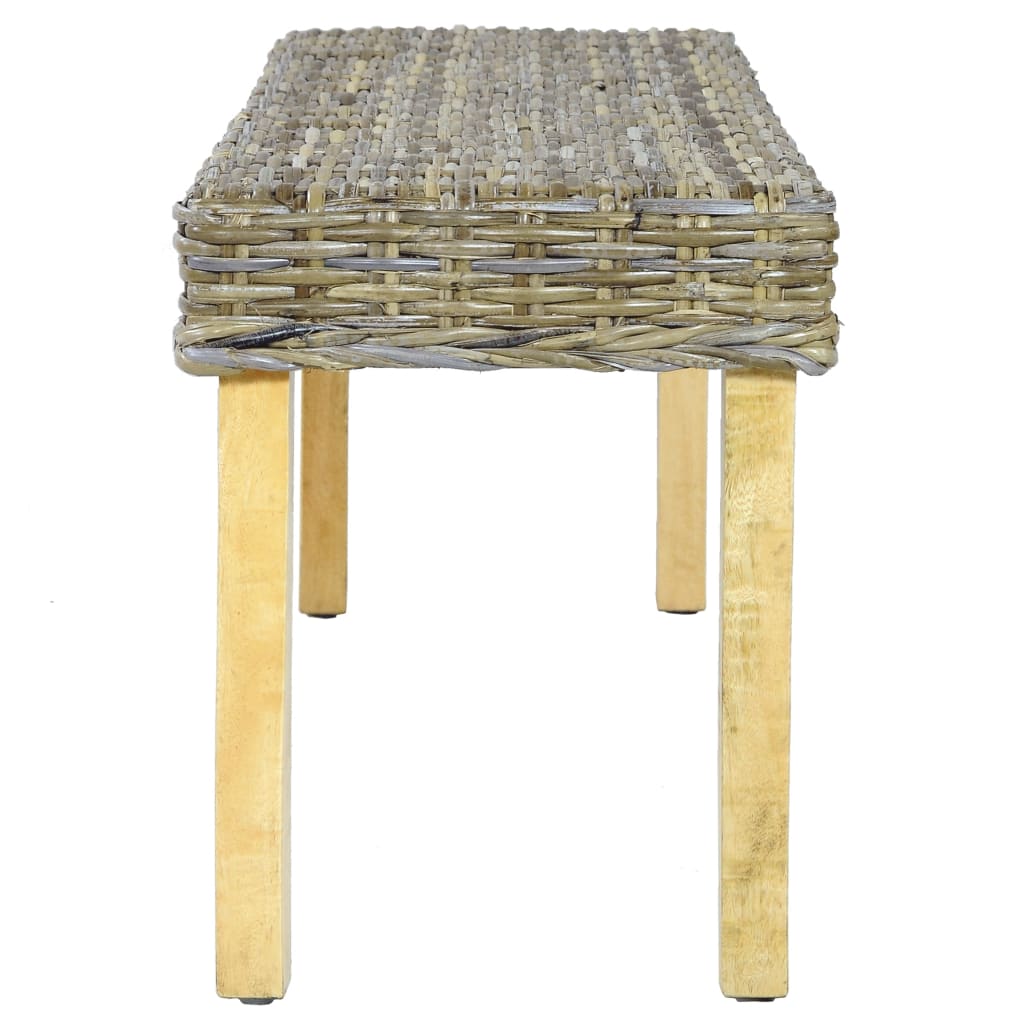 bænk 110 cm naturlig kubu-rattan massivt mahognitræ