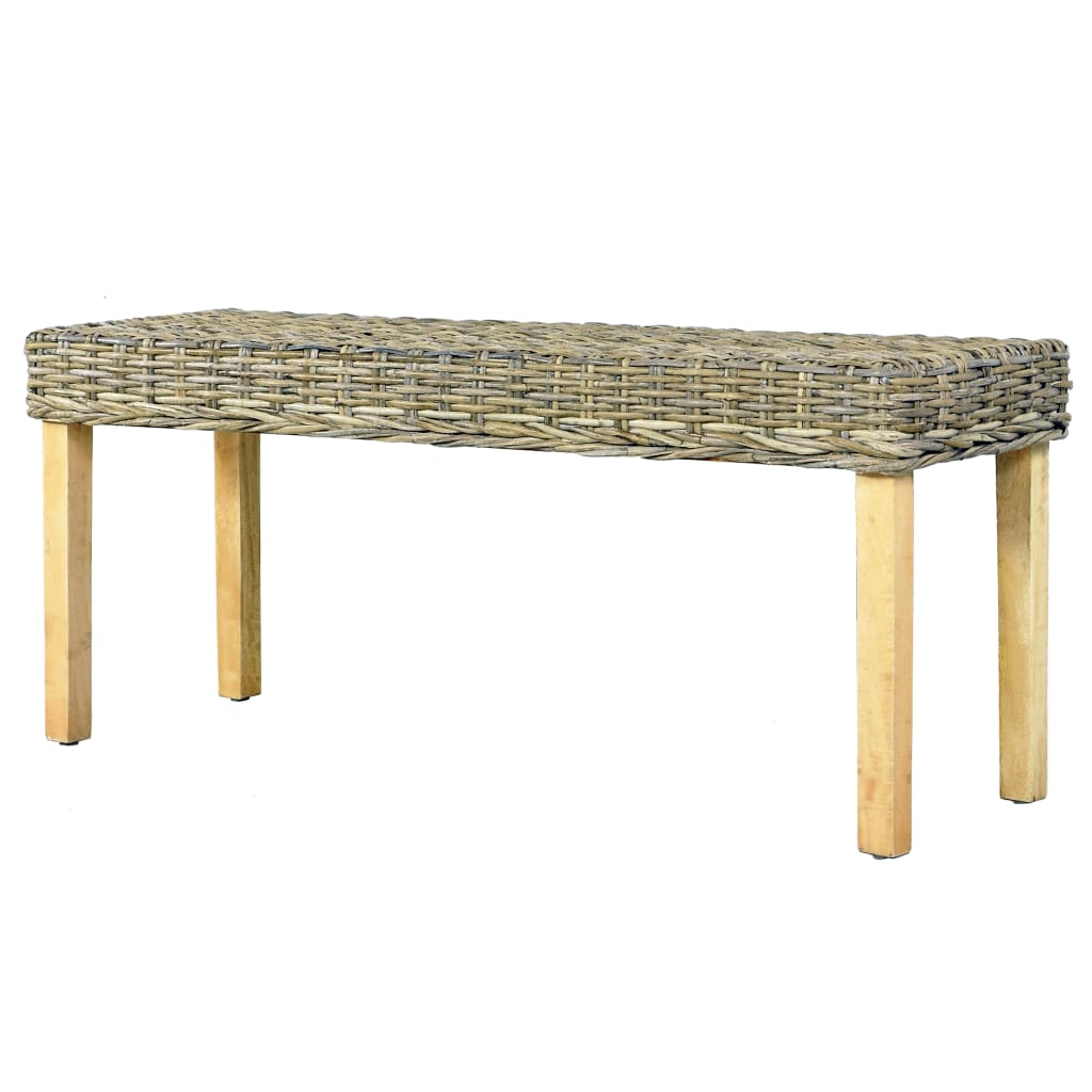 bænk 110 cm naturlig kubu-rattan massivt mahognitræ