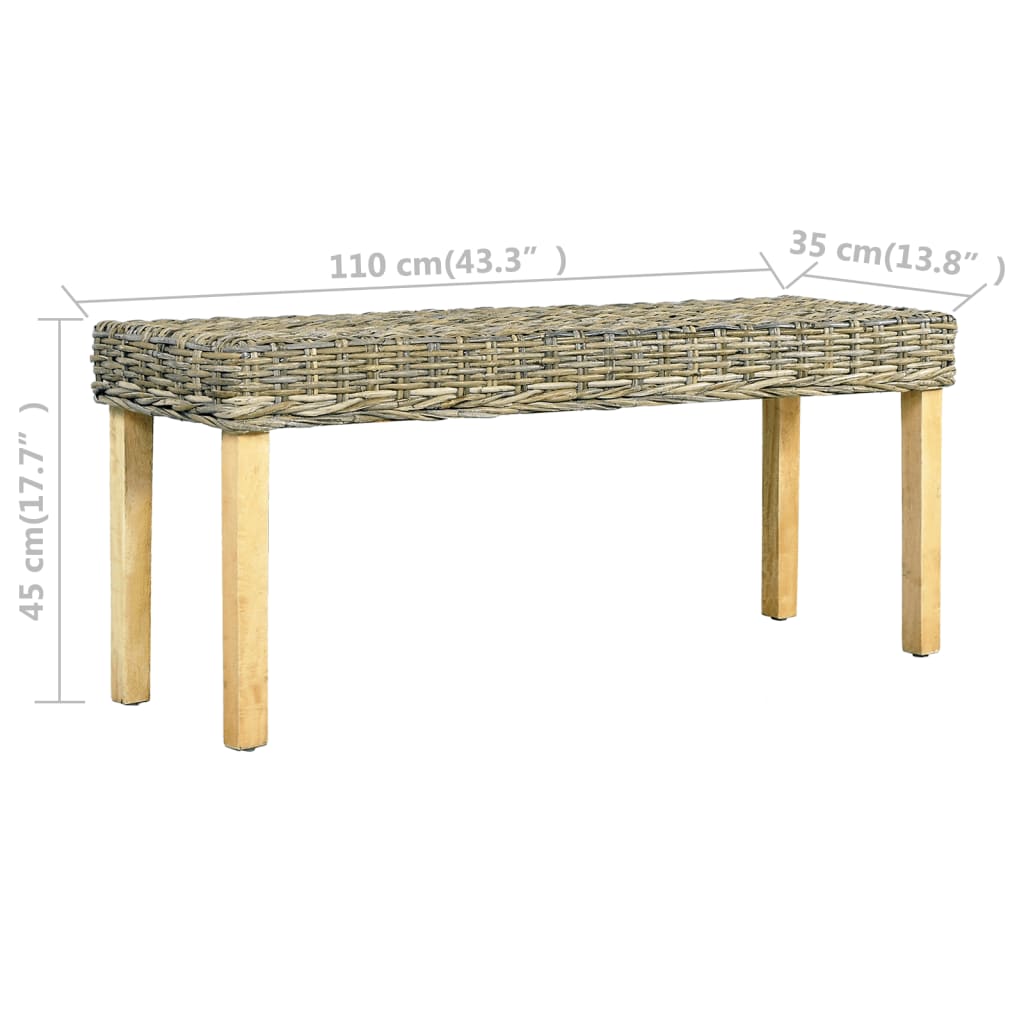 bænk 110 cm naturlig kubu-rattan massivt mahognitræ