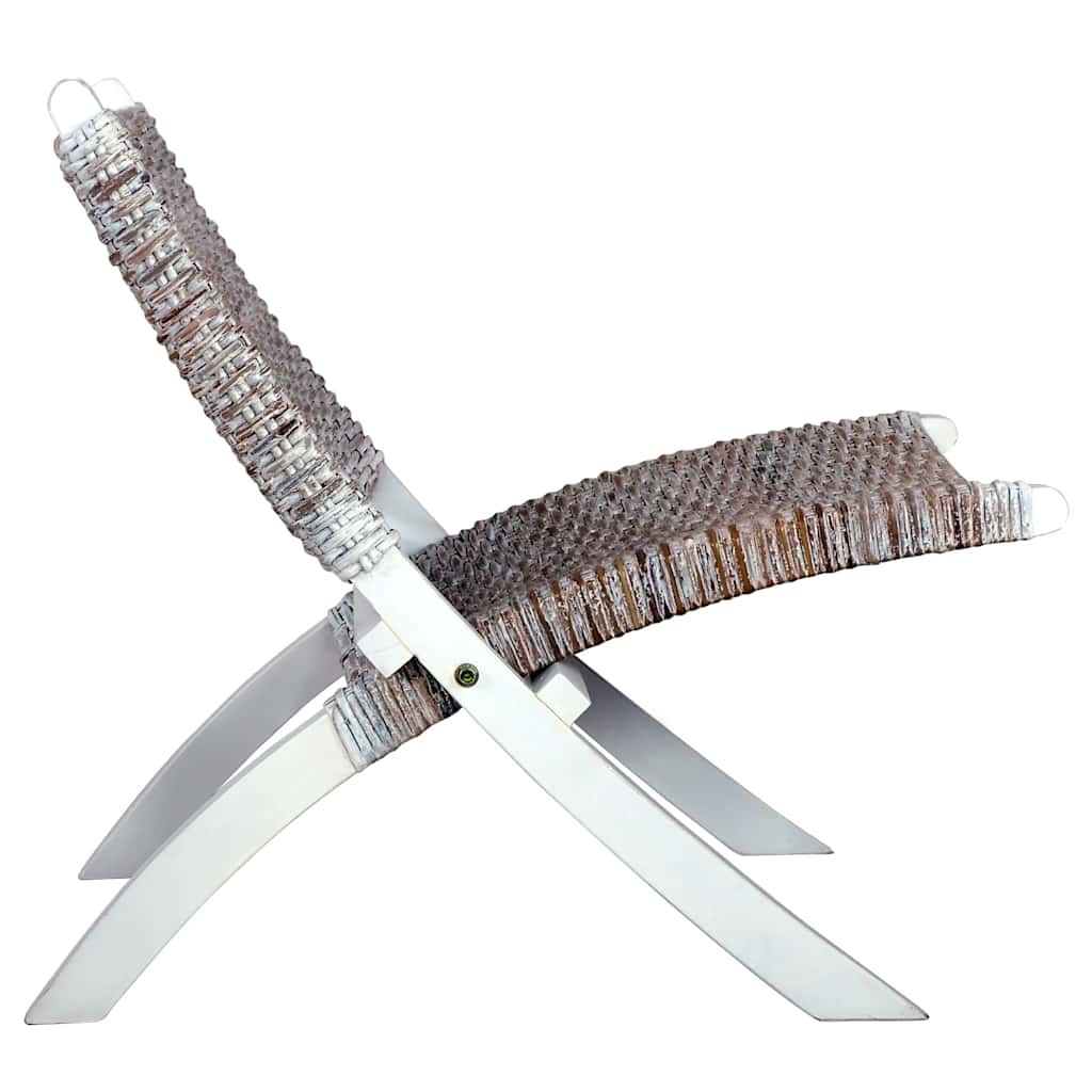 afslapningsstol naturlig kubu-rattan massivt mahognitræ hvid