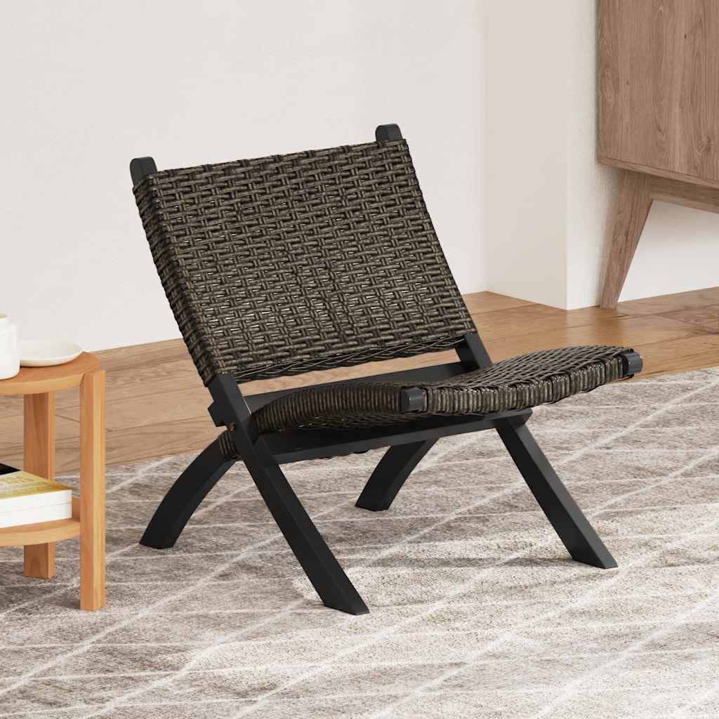 afslapningsstol naturlig kubu-rattan massivt mahognitr sort