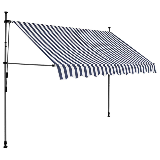 markise m. LED-lys manuel betjening 250 cm blå og hvid