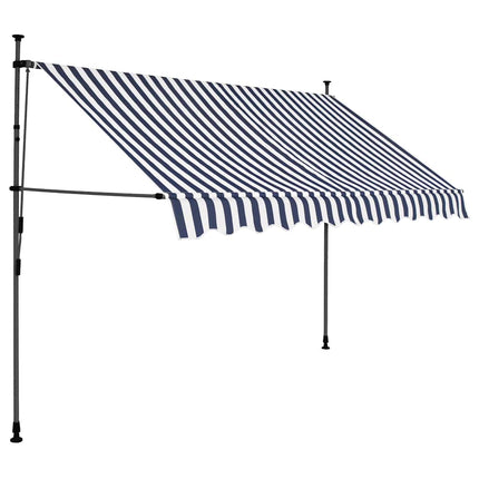 markise m. LED-lys manuel betjening 300 cm blå og hvid